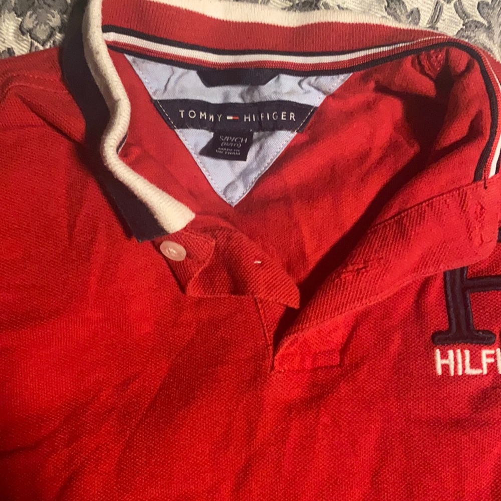 Red polo boys Tommy Hilfiger shirt size s 8/10